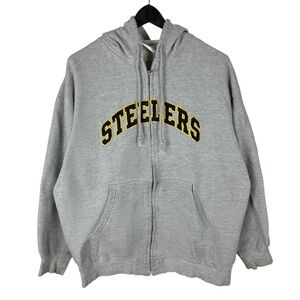 Vintage Y2K Pittsburgh Steelers Arch Logo Full Zip NFL Grey Hoodie Size XL
